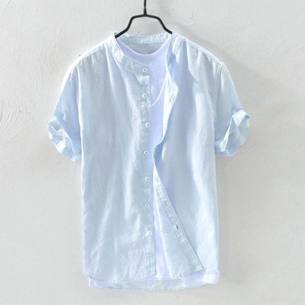 Camicia Costa da uomo in lino azzurro vista frontale