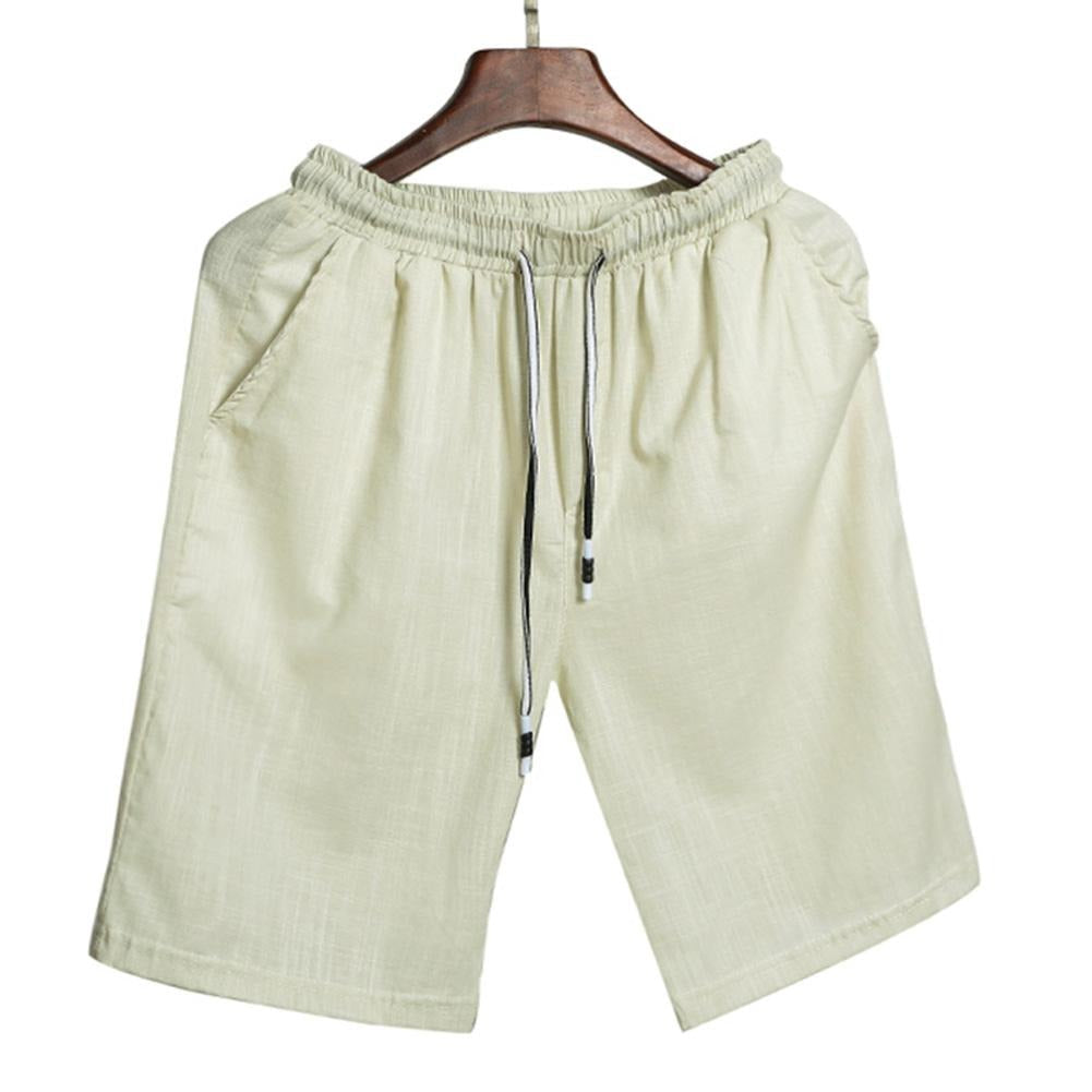 Shorts Duna da uomo in lino kaki chiaro con vita elasticizzata e coulisse