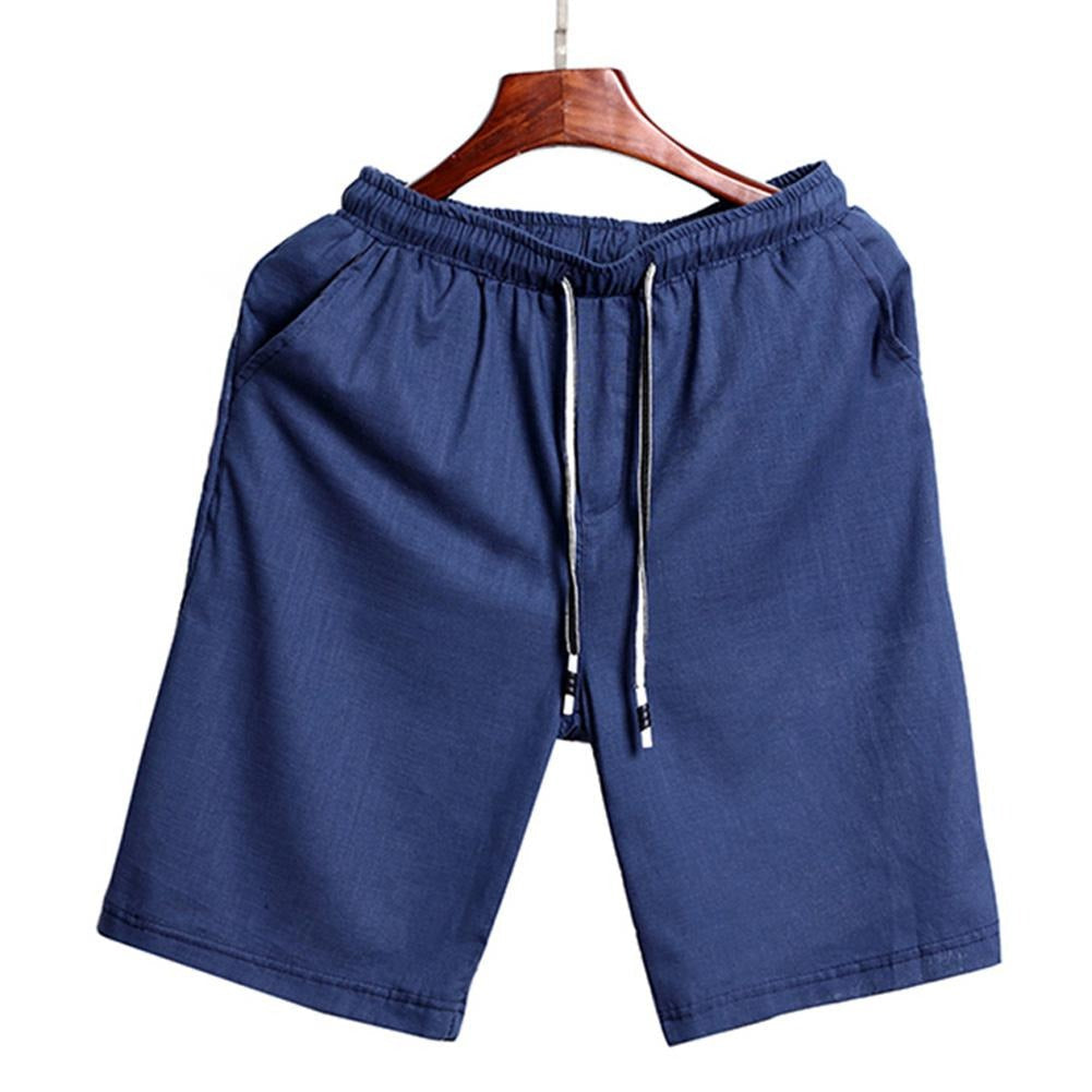 Shorts Mare da uomo in lino blu con vita elasticizzata e coulisse